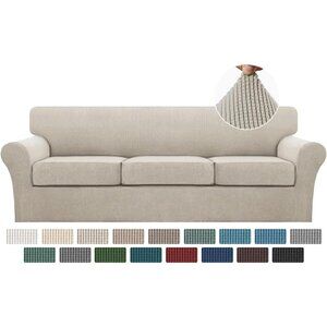 4-Piece XL Sofa Cover - Island Fossil - Pet-Friendly Stretch Slipcover 3-Cushion